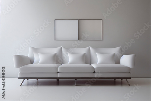イメージ素材: おしゃれでシンプルな白い家具のインテリアのイメージ generative ai 
