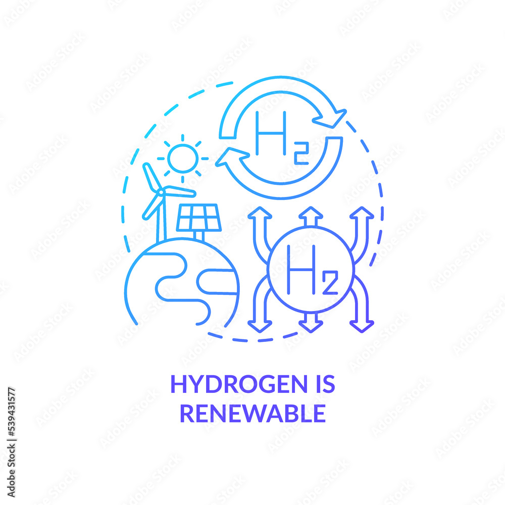 Hydrogen blue gradient concept icon. Renewable energy industry. Alternative source. Advantage of h2 abstract idea thin line illustration. Isolated outline drawing. Myriad Pro-Bold font used