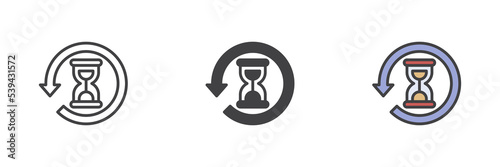 Hourglass and arrow different style icon set