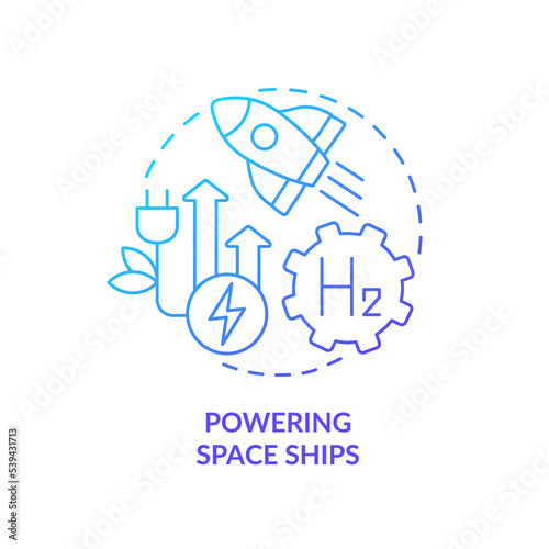 Powering spacecraft blue gradient concept icon. Green fuel. Advantage of hydrogen energy usage abstract idea thin line illustration. Isolated outline drawing. Myriad Pro-Bold font used