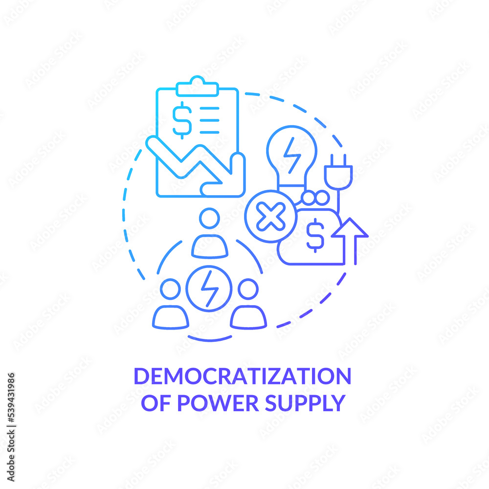 Democratization of power supply blue gradient concept icon. Green energy. Hydrogen fuel cells benefit abstract idea thin line illustration. Isolated outline drawing. Myriad Pro-Bold font used Democratization of power supply blue gradient concept icon. Green energy. Hydrogen fuel cells benefit abstract idea thin line illustration. Isolated outline drawing. Myriad Pro-Bold font used
