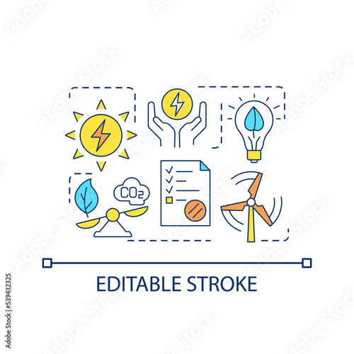 Buying green electricity concept icon. Sustainable company. Renewable energy at home abstract idea thin line illustration. Isolated outline drawing. Editable stroke. Arial font used