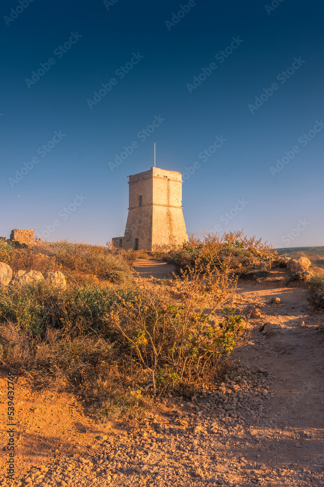 Tower of Ghajn Tuffieha at sunset, Malta Tower of Ghajn Tuffieha at sunset, Malta