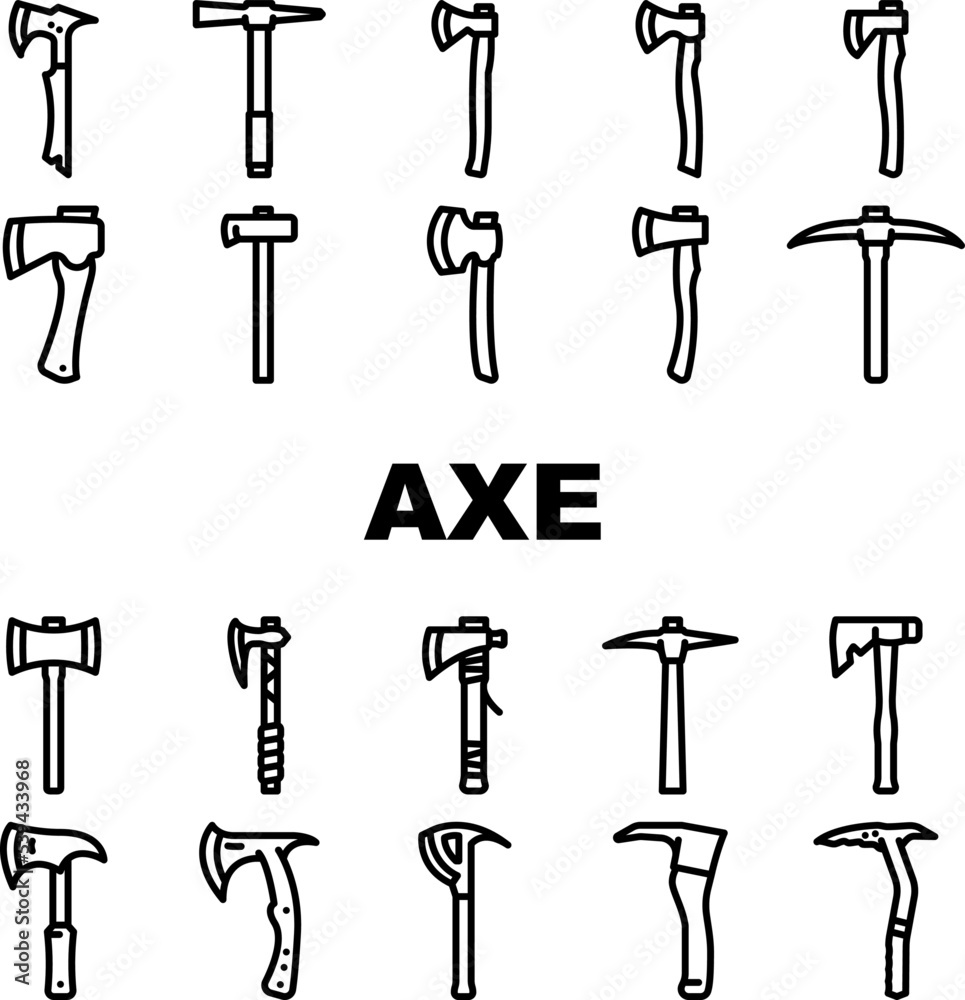 axe hatchet wood blade tool icons set vector. wooden equipment, ax work steel, tree forest, timber, lumberjack, old, metal, weapon axe hatchet wood blade tool black contour illustrations axe hatchet wood blade tool icons set vector. wooden equipment, ax work steel, tree forest, timber, lumberjack, old, metal, weapon axe hatchet wood blade tool black contour illustrations
