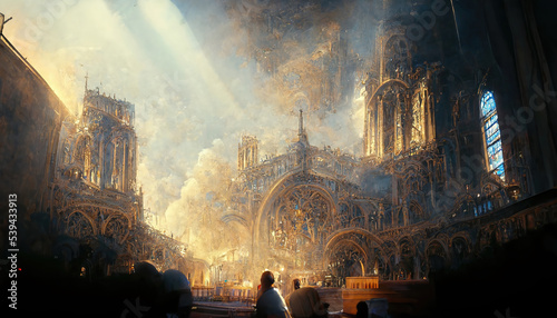 Stampa su tela AI generated or 3D illustrated image of the Notre Dame cathedral at Paris in the