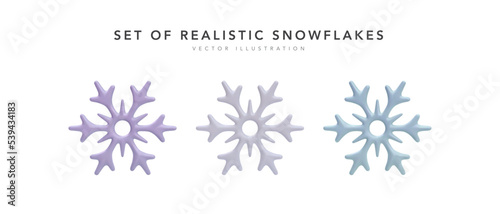 Set of 3d realistic snowflake isolated on white background. Vector illustration