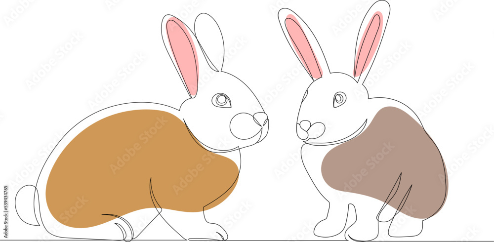 Obraz premium rabbit, hare one continuous line drawing, vector