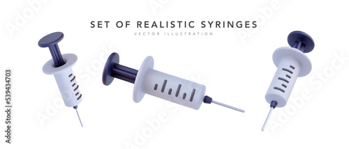 Set of 3d realistic syringe with shadow isolated on white background. Vector illustration photo