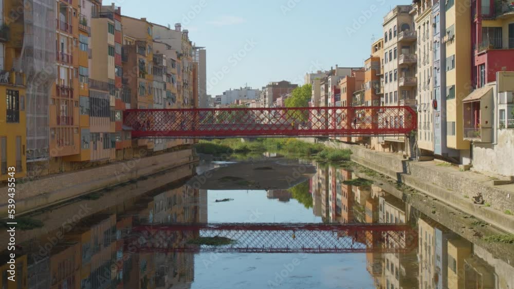 In the city of Girona close-up of the bridge built by Eiffel in Spain In the city of Girona close-up of the bridge built by Eiffel in Spain