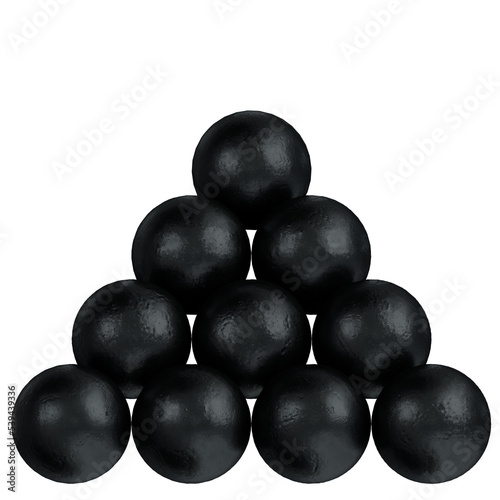 Foto 3d rendering illustration of a stack of cannon balls