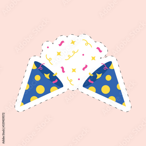 Isolated Sticker Style Blast Party Popper Icon On Peach Background.
