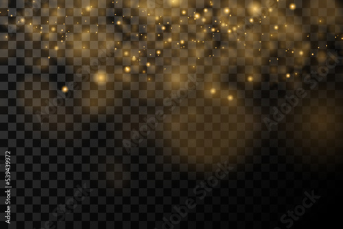 Light abstract glowing bokeh lights. Light bokeh effect isolated on transparent background. Festive golden glowing background. Christmas concept.