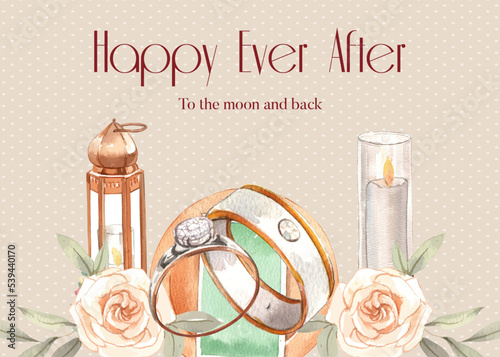 Postcard template with Indian wedding concept,watercolor style