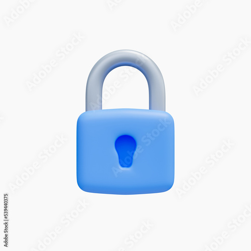 3D render blue closed lock minimal style icon. Safety, security, and protection concept.
