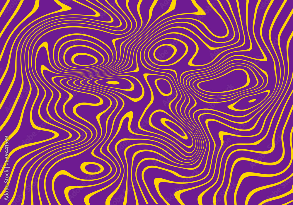Wavy Striped Trippy Pattern in Psychedelic Colors. Abstract Vector Swirl Background. 1970 Aesthetic Texture with Flowing Waves