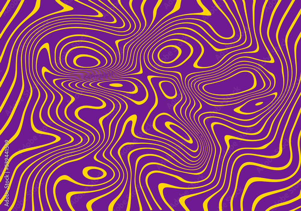 Fototapeta premium Wavy Striped Trippy Pattern in Psychedelic Colors. Abstract Vector Swirl Background. 1970 Aesthetic Texture with Flowing Waves