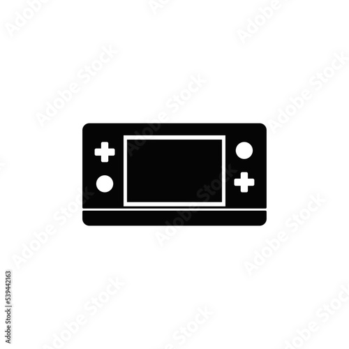 Portable video game icon in black flat glyph, filled style isolated on white background