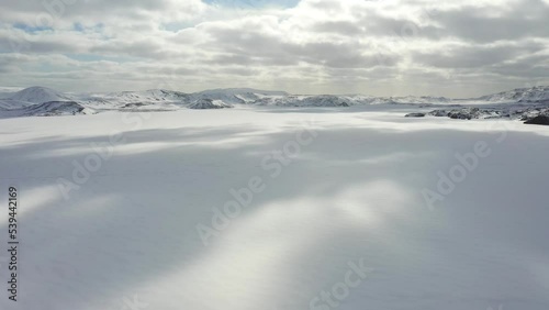 Aerial view of lake Kleifarvatn in wintertime, Iceland. photo