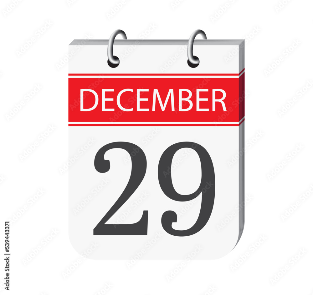 29 december calendar page. 3d one day calendar date appointment, event reminder illustration. 29 december calendar page. 3d one day calendar date appointment, event reminder illustration.