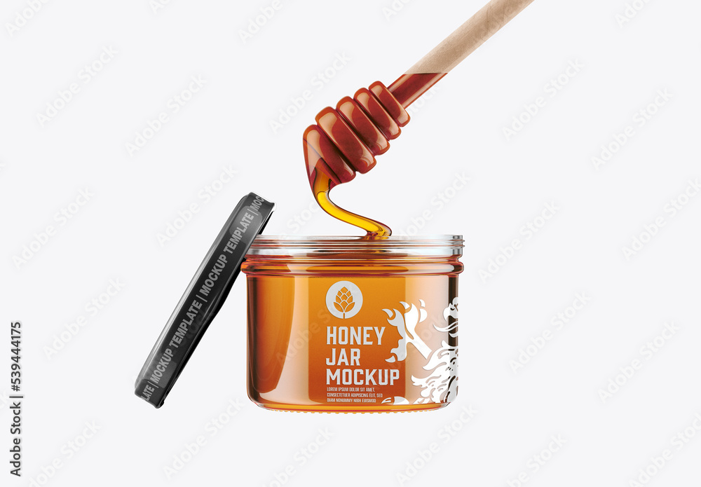 Honey Glass Jar and Spoon Mockup Stock Template | Adobe Stock