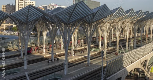 Sunny Morning at Gare do Oriente Train Station, Lisbon, Portugal [Static Timelapse] photo