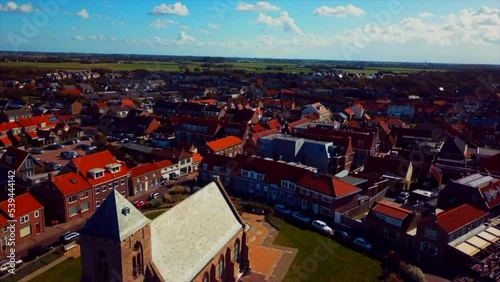 A Drone shot of the small town Zoutelande in the Netherlands photo
