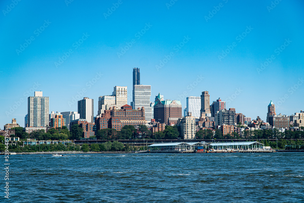 New York City, NY. USA - August 20, 2022: Skyline of Brooklyn seen from the Staten Island ferry