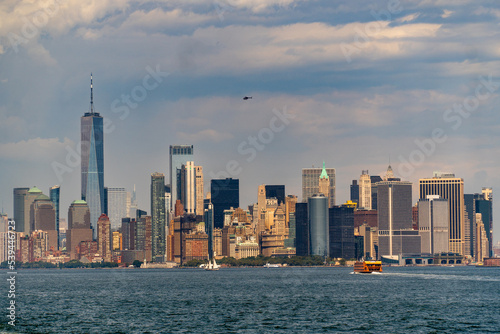 New York City, NY. USA - August 20, 2022: Skyline of Manhattan seen from the Staten Island ferry