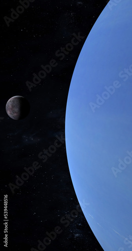 Satellite triton orbiting around Neptune planet photo