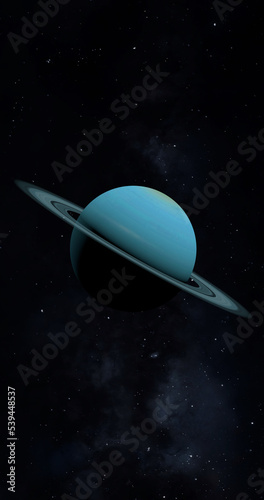 Planet Uranus and her rings in the outer space. 3d render photo