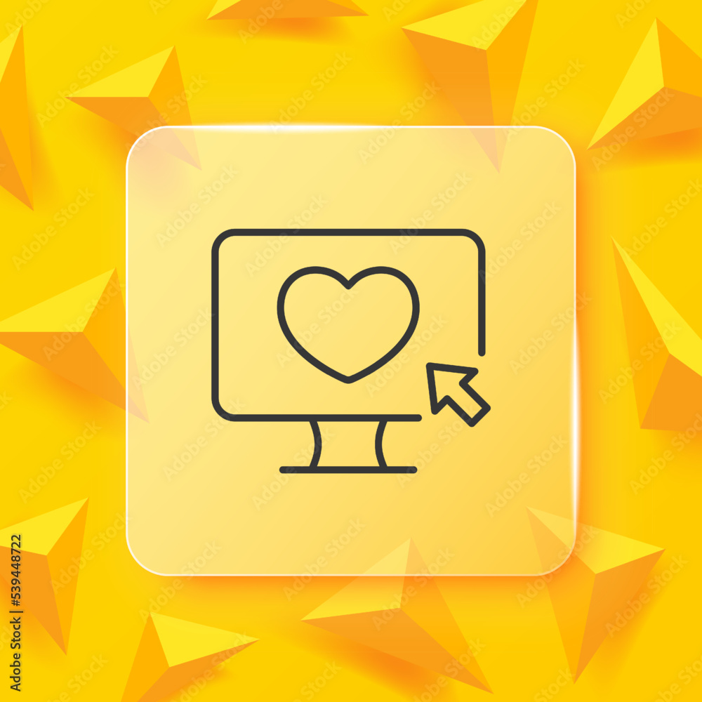 Dating website line icon. App, computer monitor with cursor, heart, love, date, couple, sympathy, feelings, online. Relationships concept. Glassmorphism. Vector line icon for Business and Advertising Dating website line icon. App, computer monitor with cursor, heart, love, date, couple, sympathy, feelings, online. Relationships concept. Glassmorphism. Vector line icon for Business and Advertising
