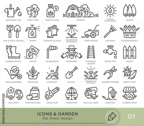 Set of conceptual icons. Vector icons in flat linear style for web sites, applications and other graphic resources. Set from the series - Garden. Editable stroke icon.