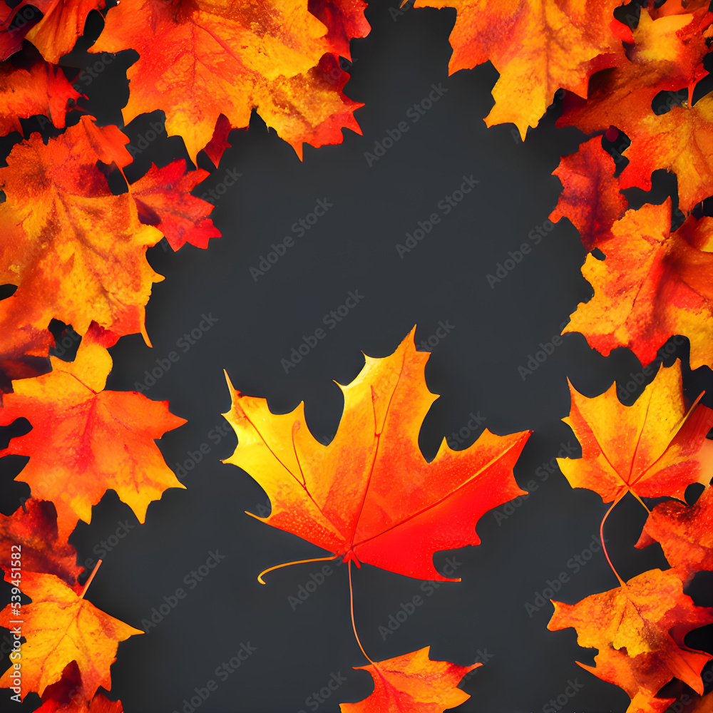 Fototapeta premium 黒い背景に印象的な紅葉のイラスト。
