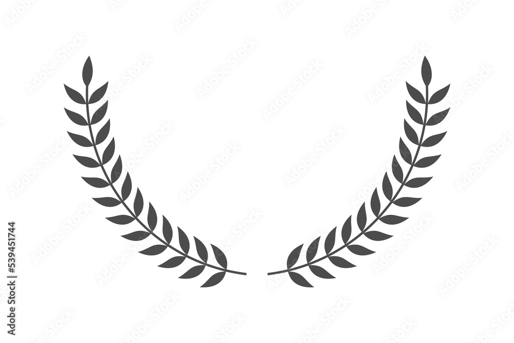 Laurel wreath graphic icon. Floral heraldic element made of laurel branches. Sign isolated on white background. Vector illustration