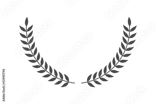 Laurel wreath graphic icon. Floral heraldic element made of laurel branches. Sign isolated on white background. Vector illustration