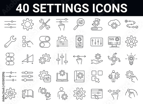 Set of 40 Setup, Settings, Optimization Vector Line Icons.  Editable Stroke. 