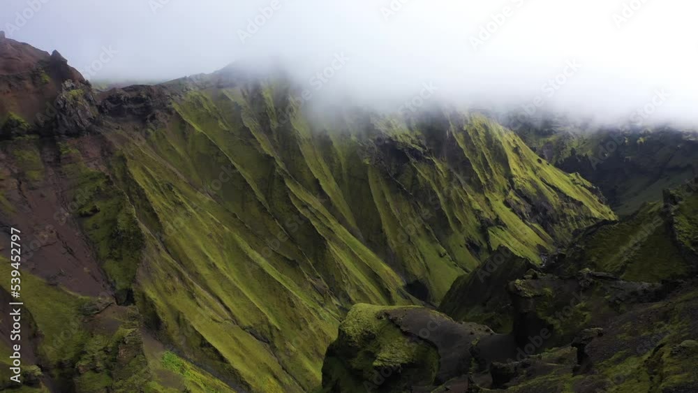 Aerial view of mountains with low clouds, Iceland. Aerial view of mountains with low clouds, Iceland.