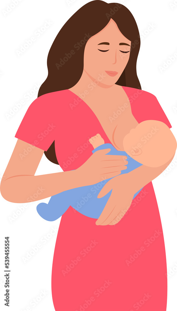 Breastfeeding mother. Woman feeding a baby with breast. Lactation concept. World Breastfeeding Week. Flat vector illustration. Breastfeeding mother. Woman feeding a baby with breast. Lactation concept. World Breastfeeding Week. Flat vector illustration.