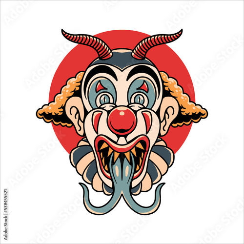 smiling evil clown scary illustration