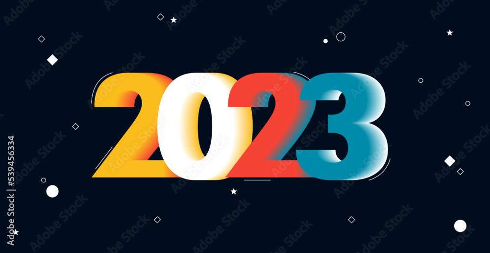 Fototapeta premium 2023 Happy New Year colorful poster. Abstract design logo 2023 vector, background, banner, cover, card, and social media template. Vector banner