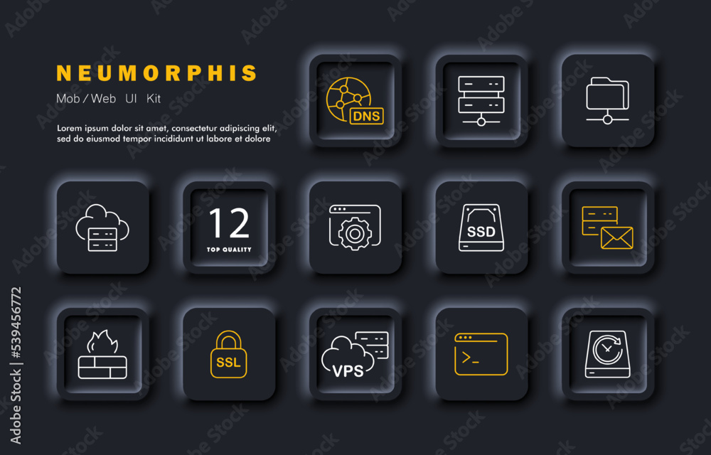 Data storage set icon. Hard disk drive, folder, gear, cloud, solid state, memory card, HDD, SSD, VPS, virtual private server, DNS server, SSL. Technology concept. Neomorphism style. Vector line icon Data storage set icon. Hard disk drive, folder, gear, cloud, solid state, memory card, HDD, SSD, VPS, virtual private server, DNS server, SSL. Technology concept. Neomorphism style. Vector line icon