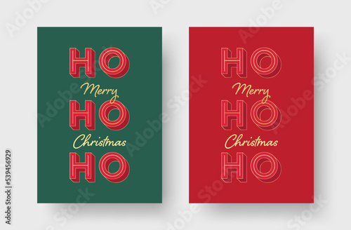 Christmas Card Design Template with Elegant Typography. Christmas Greeting Card Vector Design with HO HO HO Merry Christmas Retro Style Text Lettering. 