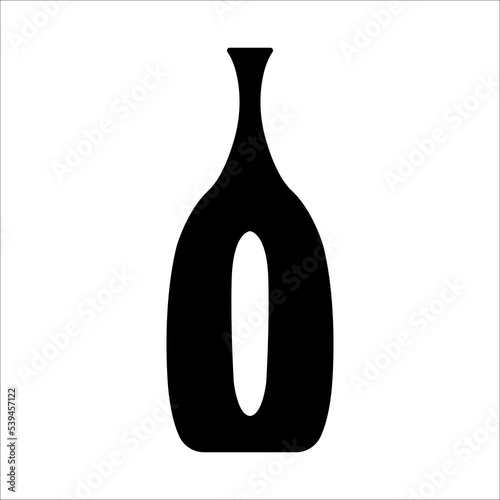 Black vector illustration of modern ceramic vase. Single element in trendy boho style isolated on white background