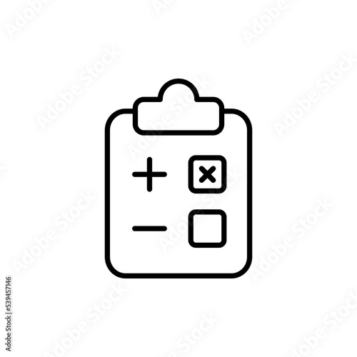 Clipboard line icon. Check mark, Plus, minus, add, delete, tick, cross, to do list, tablet, confirm, cancel. Office concept. Vector line icon for Business and Advertising