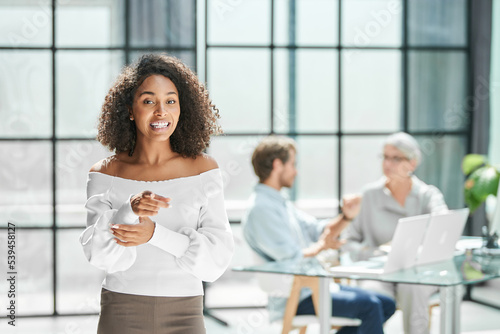 Quadro em tela enthusiastic business woman standing in the office .