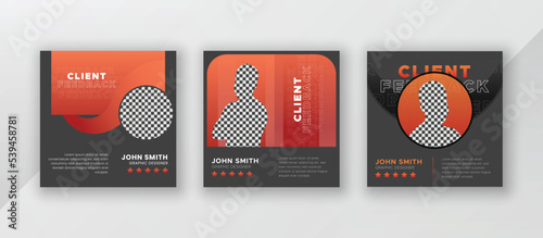 Customer feedback and client testimonial web banner social media flyer rating quote design template