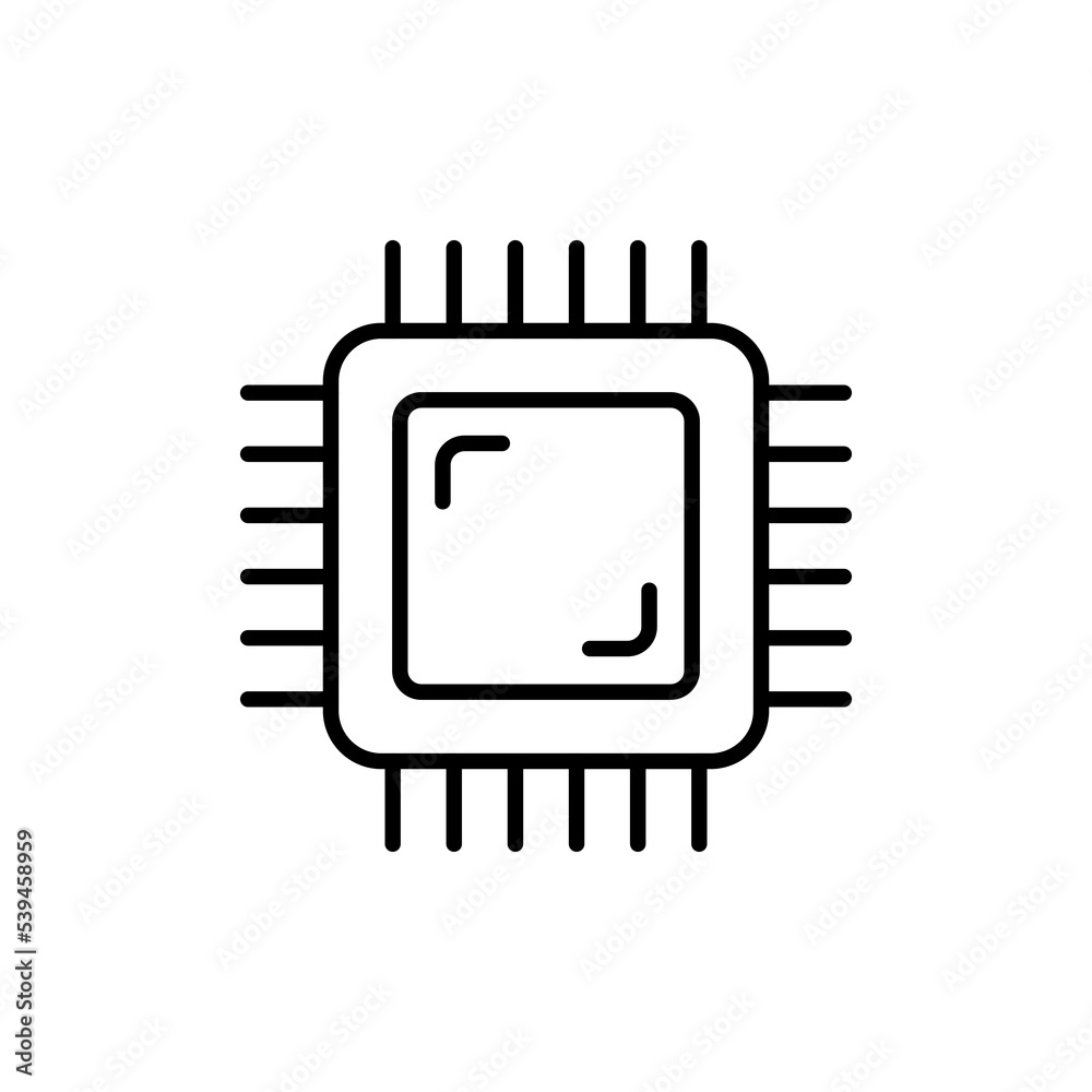 Electronic chip line icon. CPU, central processing unit, device, motherboard, printed circuit board, computer. Technology concept. Vector line icon for Business and Advertising Electronic chip line icon. CPU, central processing unit, device, motherboard, printed circuit board, computer. Technology concept. Vector line icon for Business and Advertising