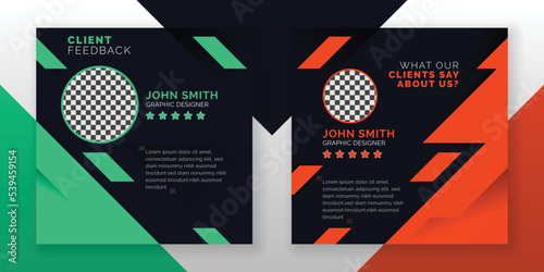 Customer feedback and client testimonial web banner social media flyer rating quote design template