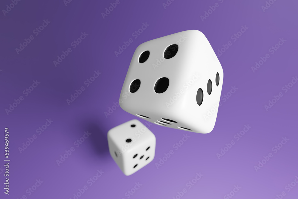 A pair of dice on purple background. Casino, betting, gambling addiction, concept of luck and random, 3d render A pair of dice on purple background. Casino, betting, gambling addiction, concept of luck and random, 3d render
