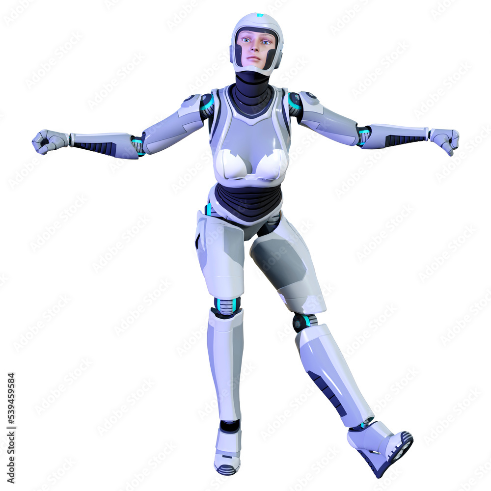 3D Rendering Female Robot on White